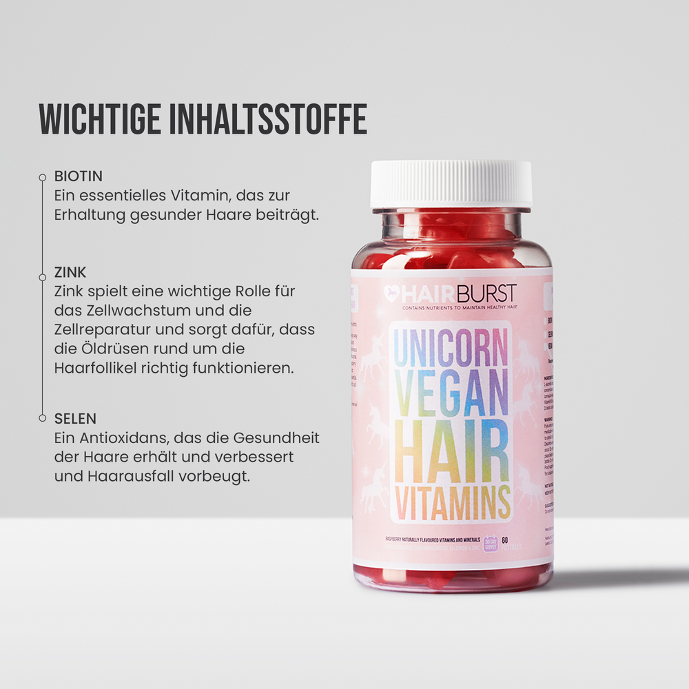 Vegane Einhorn Haarvitamine für schnelleres Wachstum 1MS