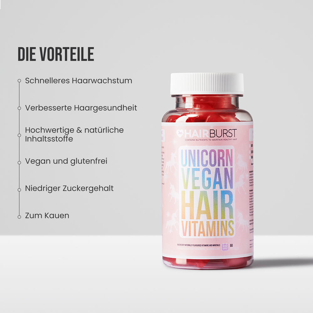 Vegane Einhorn Haarvitamine für schnelleres Wachstum 1MS