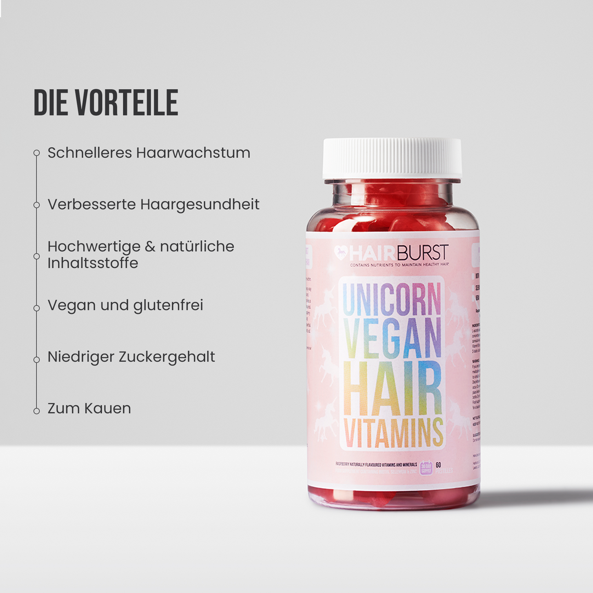 Vegane Einhorn Haarvitamine für schnelleres Wachstum 3-Monats-Vorrat